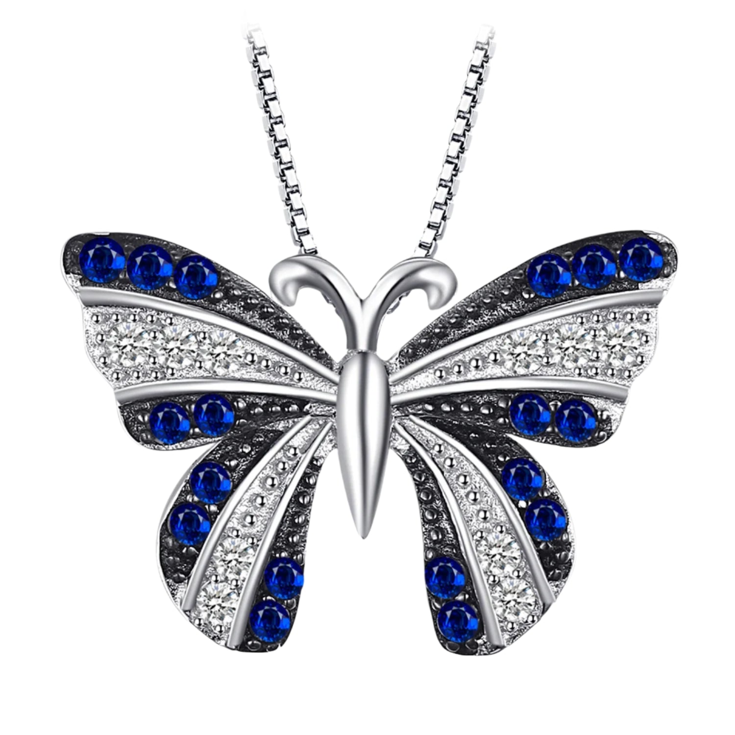 AVERLLA™ Butterfly Created Blue Spinel Silver Pendant Necklace