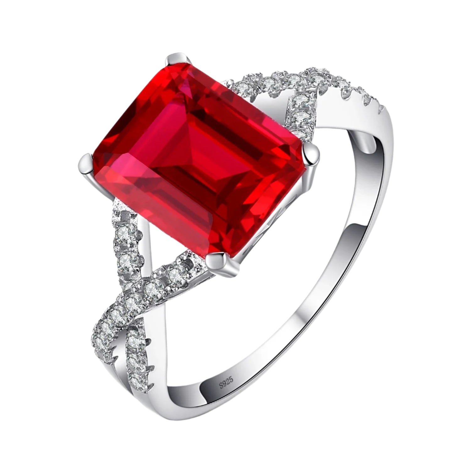 AVERLLA™ 4.1ct Created Red Ruby Silver Engagement Ring