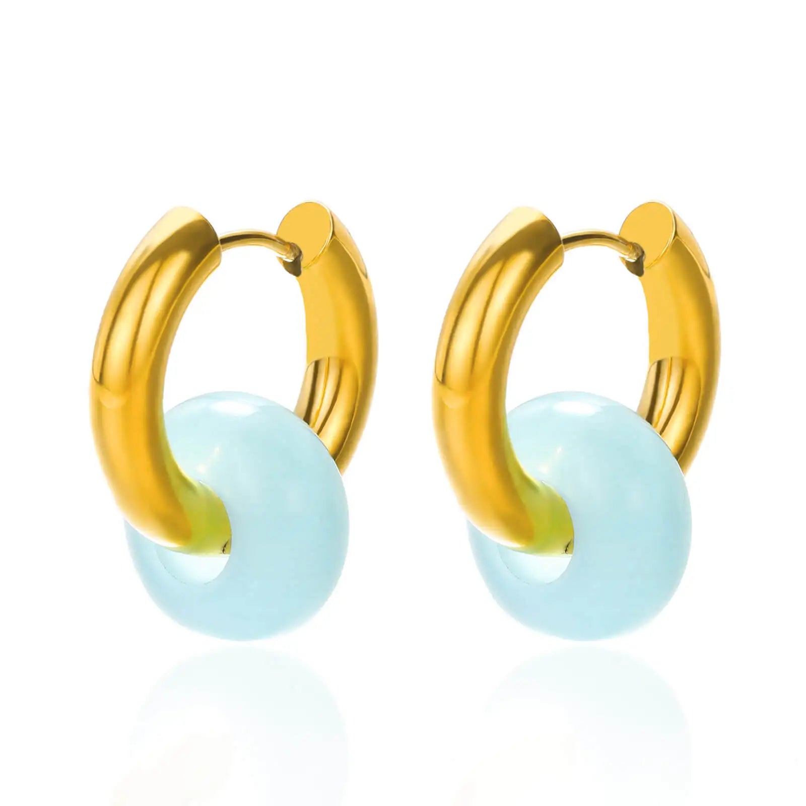 AVERLLA™ Luxe Leopard Opal Round Bead Stainless Steel Earrings – Gold Color