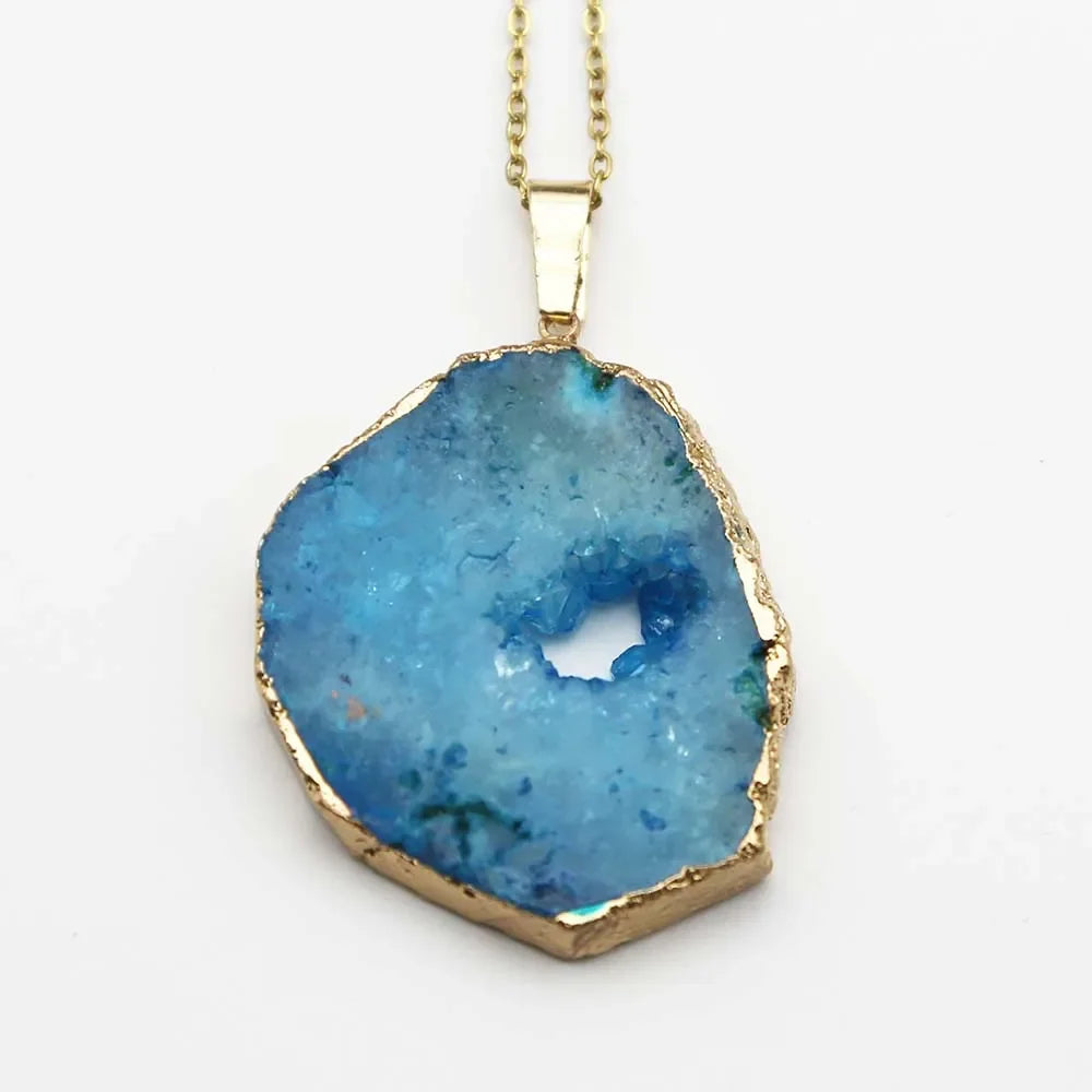 AVERLLA™ Natural Black Agate Druzy Necklace – Irregular Topaz Pendant Charm