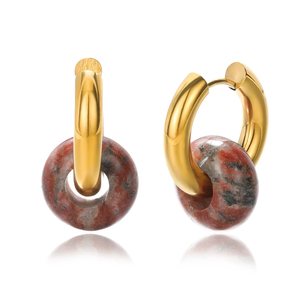 AVERLLA™ Luxe Leopard Opal Round Bead Stainless Steel Earrings – Gold Color