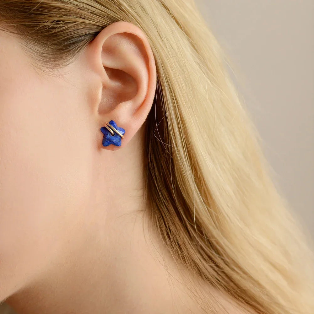 AVERLLA™ Blue Star Stone Stud Earrings – Tiger Eye & Lapis Lazuli