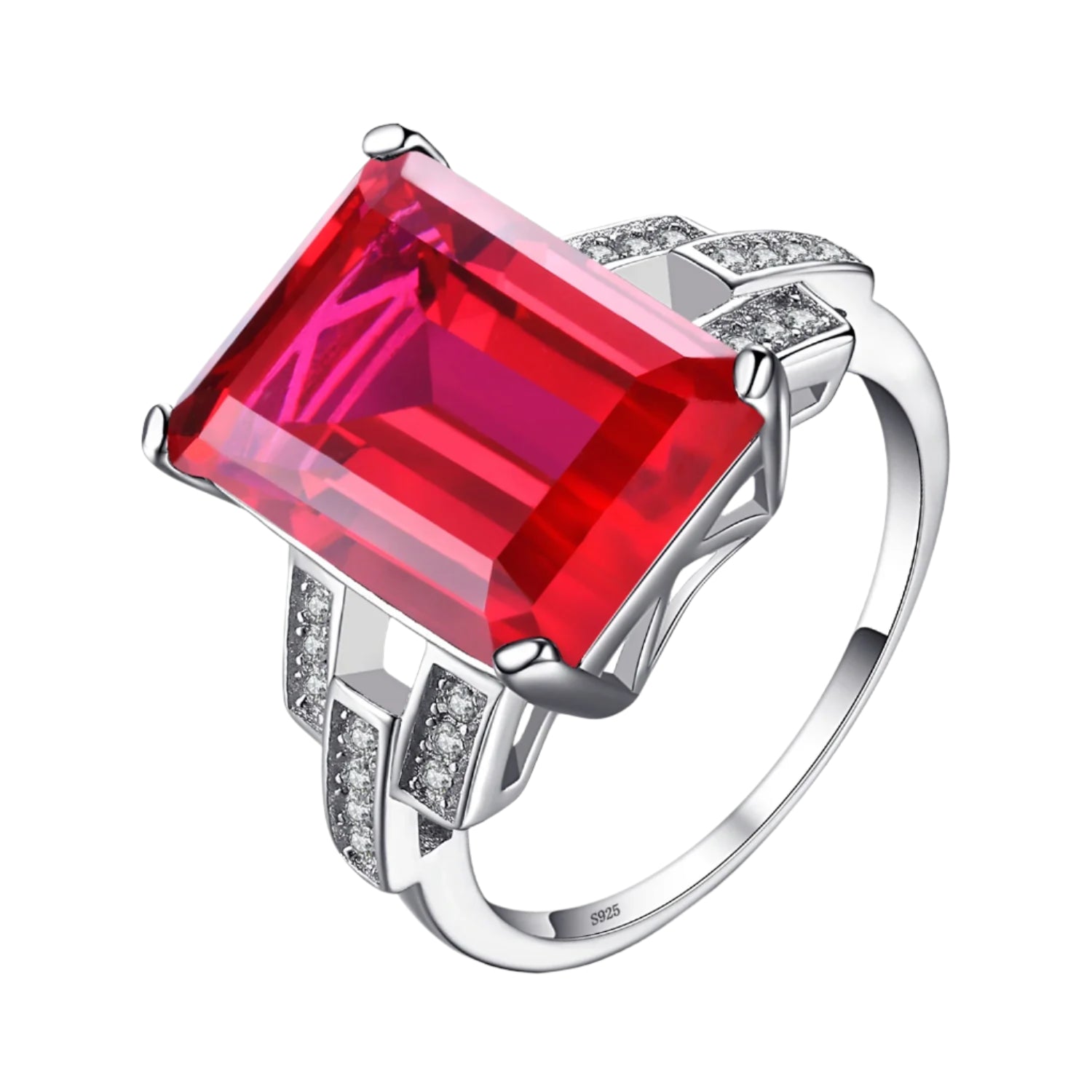 AVERLLA™ 9.1ct Red Created Ruby Silver Solitaire Ring