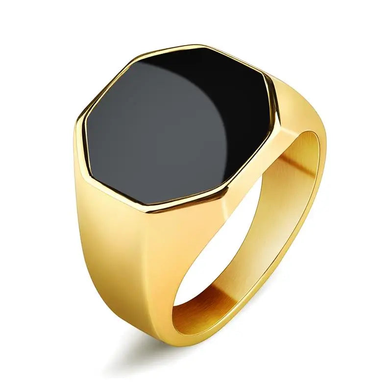 AVERLLA™ Black Glossy Stainless Steel Geometric Square Ring for Men