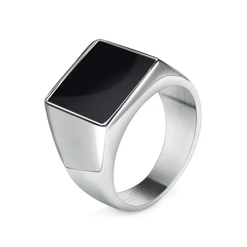 AVERLLA™ Black Glossy Stainless Steel Geometric Square Ring for Men