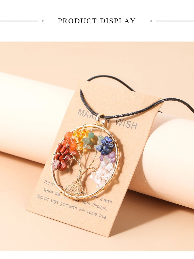 AVERLLA™ 7 Chakras Tree of Life Pendant – Gold Reiki Healing Necklace