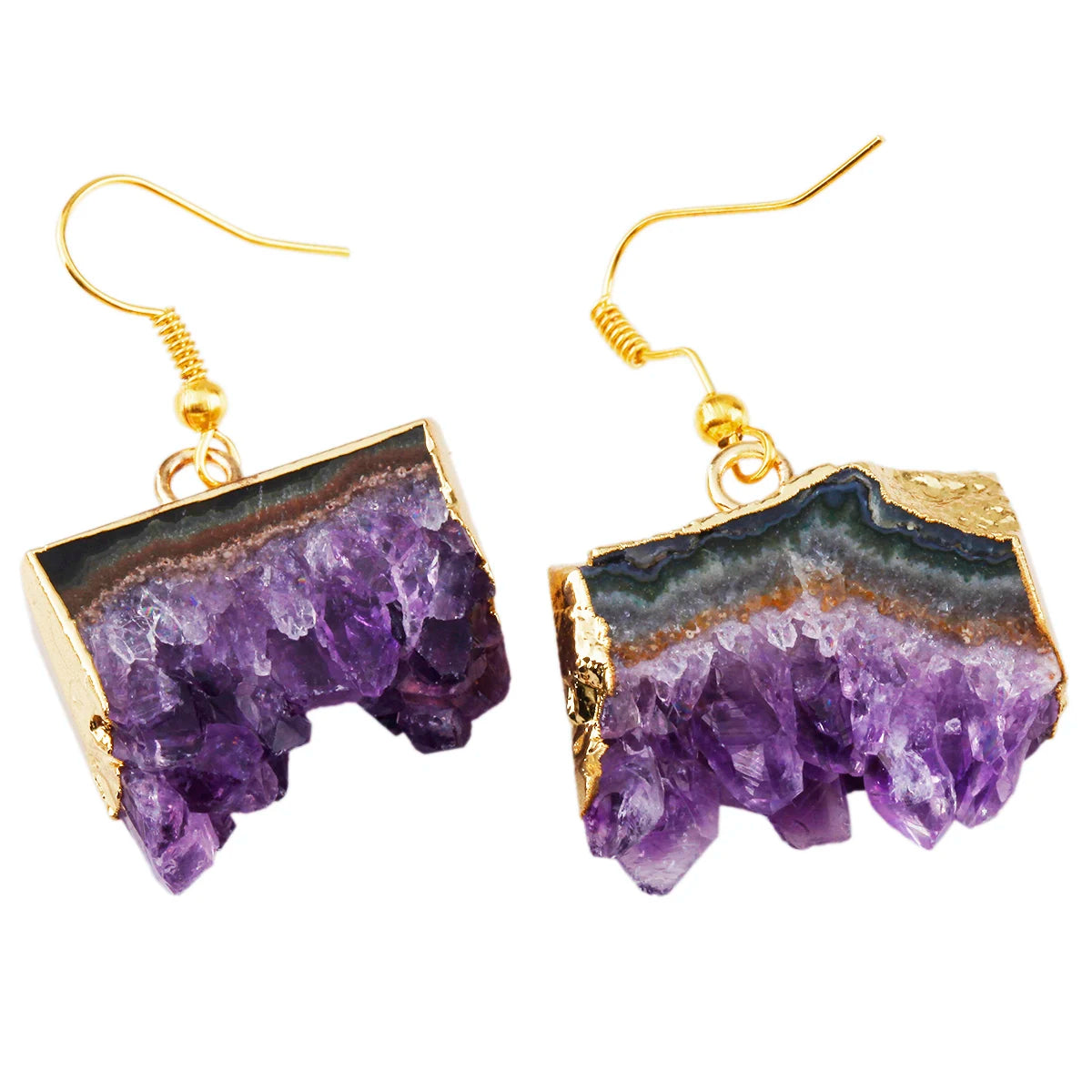 AVERLLA™ Natural Crystal Stone Amethyst Irregular Gold Color Dangle Earrings – Healing Reiki Drop Earrings for Women & Girls