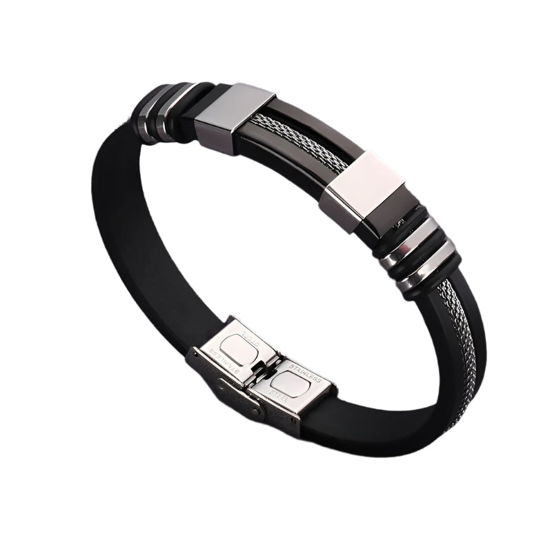 AVERLLA™ Black Grooved Rudder Stainless Steel Punk Bracelet