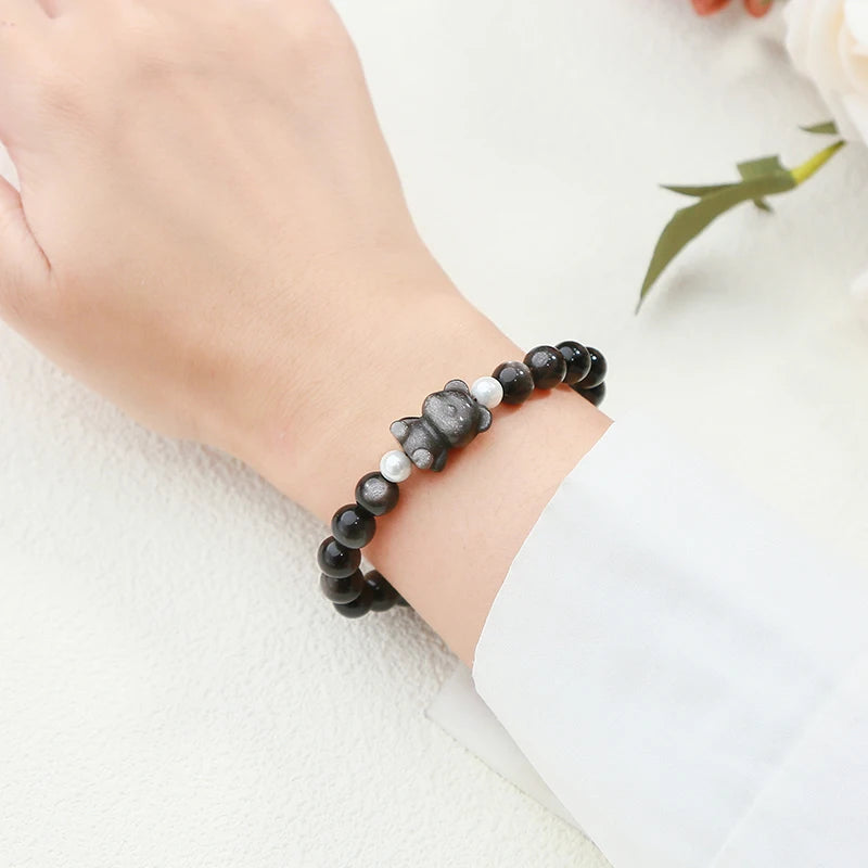 AVERLLA™ Shiny Obsidian Bear Charm Bracelet