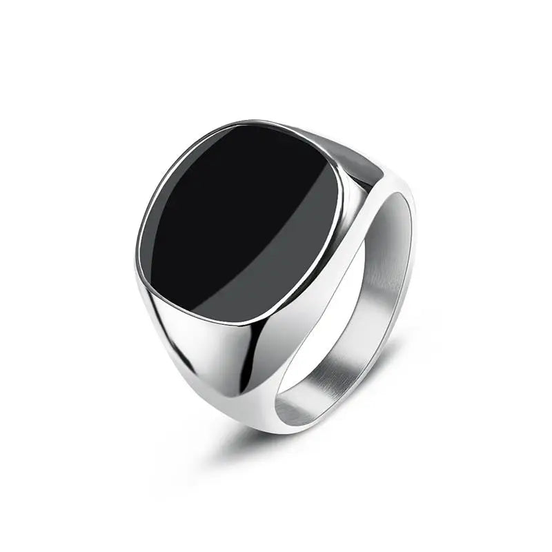 AVERLLA™ Black Glossy Stainless Steel Geometric Square Ring for Men