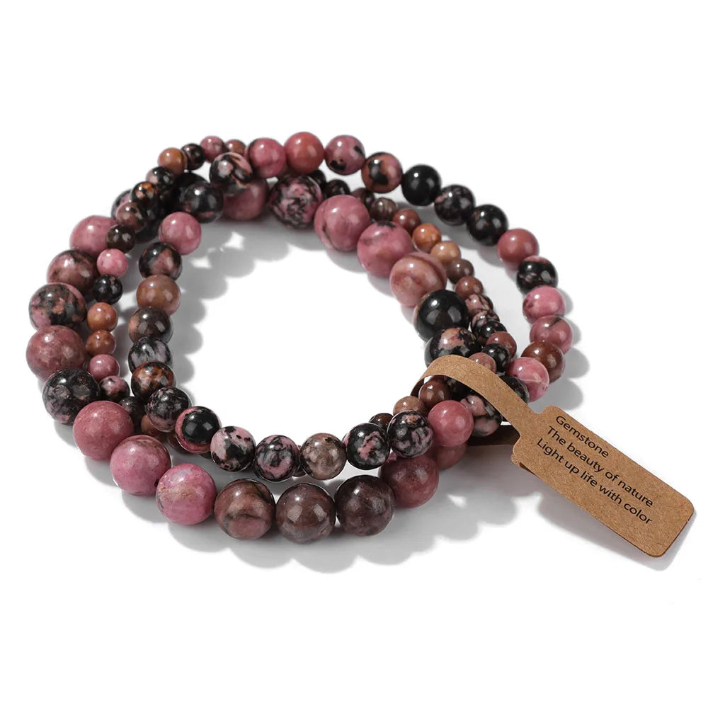 AVERLLA™ Natural Stone Beaded Bracelet Set –Rhodonite & Quartz