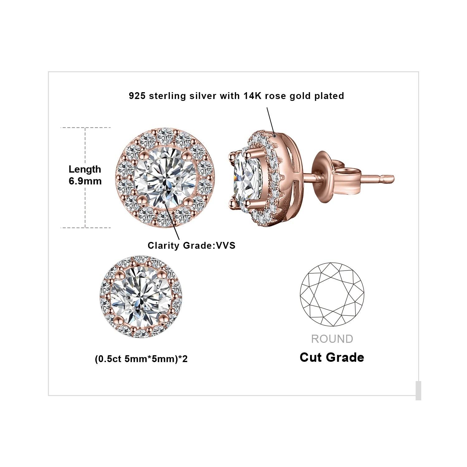 AVERLLA™ Moissanite Halo Gold Stud Earrings