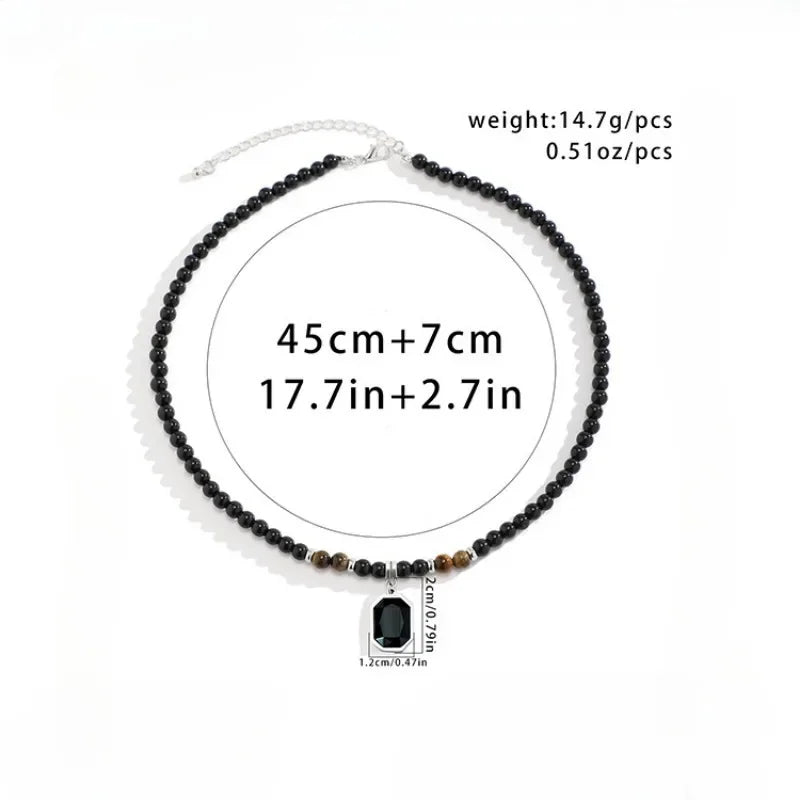 AVERLLA™ Urban Black Bead Square Pendant Necklace