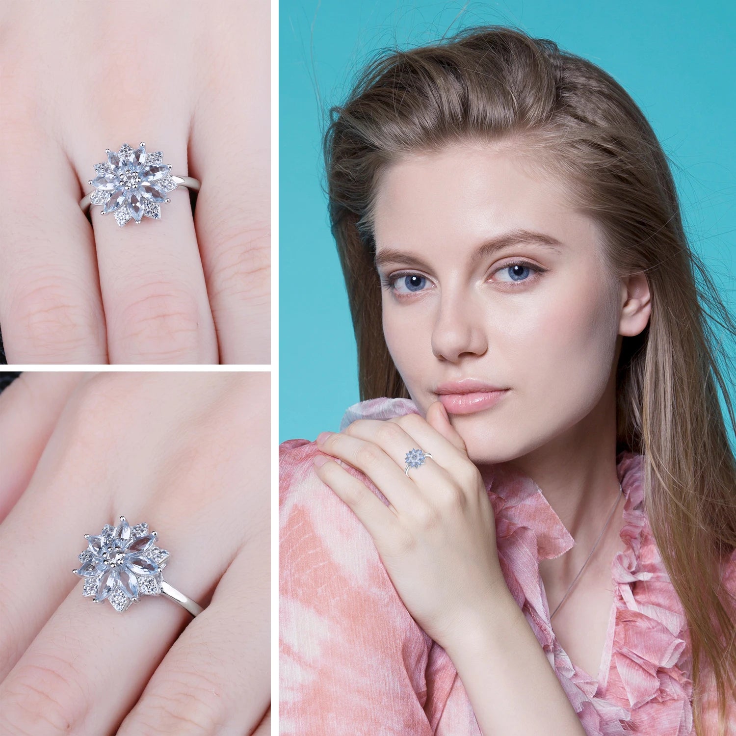 AVERLLA™ Light Blue Spinel Blossom Ring