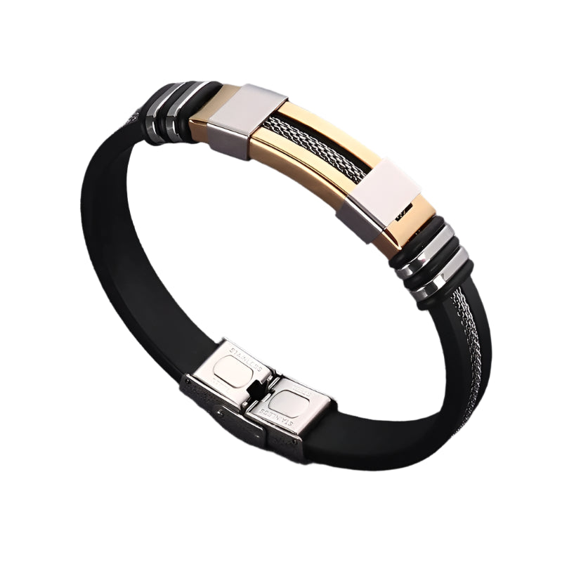 AVERLLA™ Black Grooved Rudder Stainless Steel Punk Bracelet