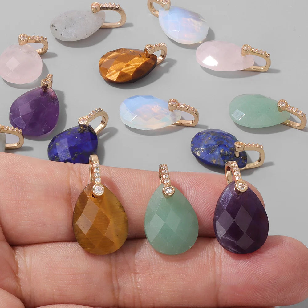 AVERLLA™ Faceted Water Drop Stone Pendants – Aventurine, Amethyst, Quartz