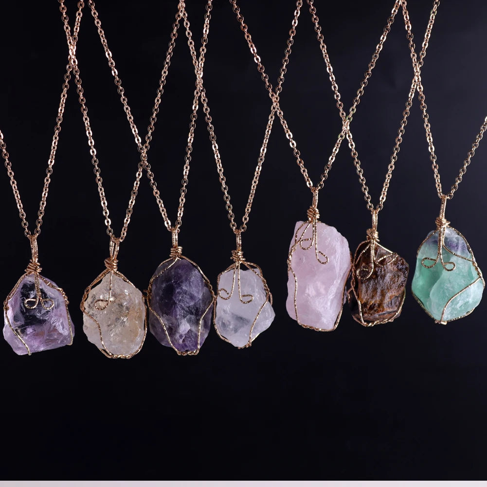 AVERLLA™ Wire Wrapped Raw Quartz Crystal Pendant