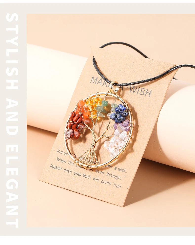 AVERLLA™ 7 Chakras Tree of Life Pendant – Gold Reiki Healing Necklace