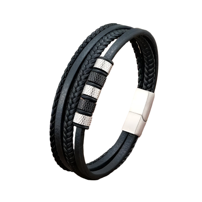 AVERLLA™ Bold Fusion Stainless Steel & Braided Leather Beaded Bracelet for Men