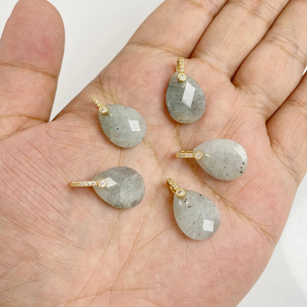 AVERLLA™ Rose Quartz & Labradorite Pendants – Natural Stone Water Drop Charms