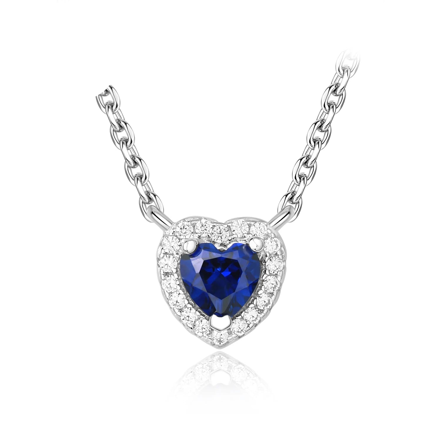 AVERLLA™ Heart Created Blue Sapphire Pendant Necklace in 925 Sterling Silver for Women