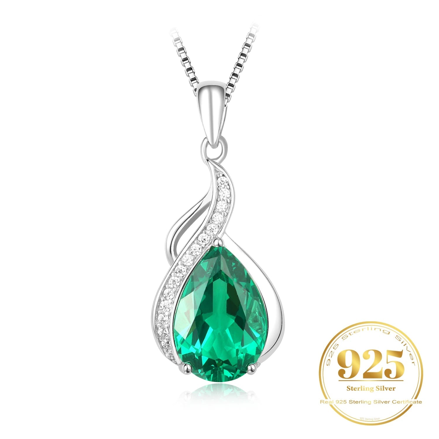 AVERLLA™ Radiant Nano Emerald Pear-Shaped Pendant Necklace in 925 Sterling Silver