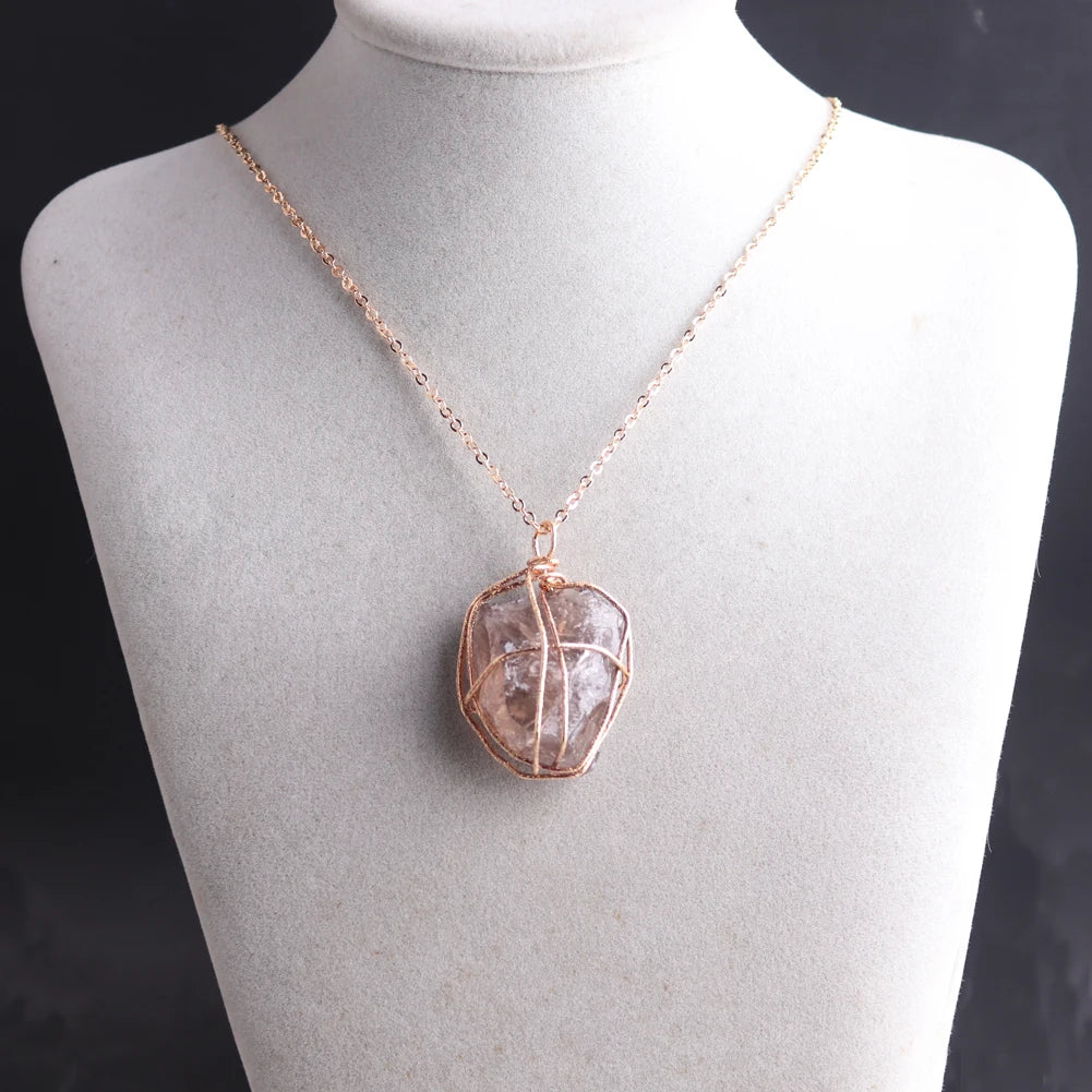 AVERLLA™ Wire Wrapped Raw Quartz Crystal Pendant