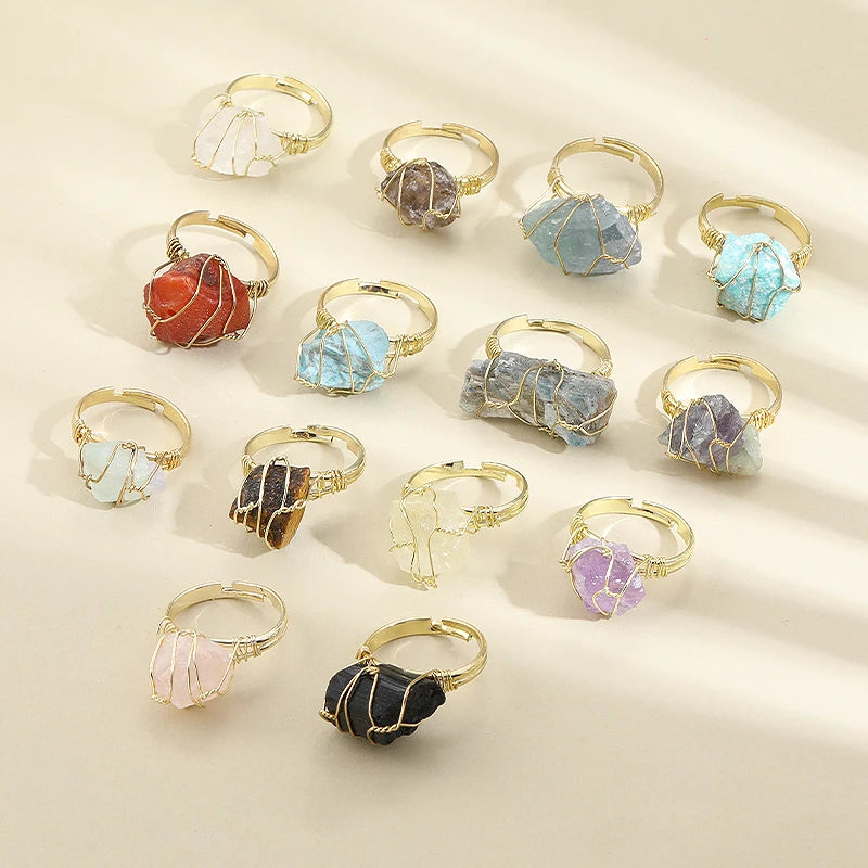 AVERLLA™  Crystal Rings Farsighte Star Adjustable  – Natural Stone & Gold Wire