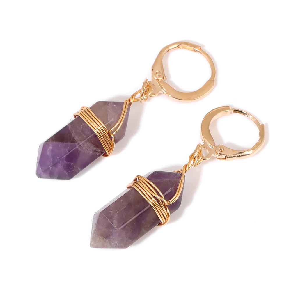 AVERLLA™ Irregular Raw Stone Dangle Earrings – Amethyst, Tourmaline, Quartz Gemstone Pendant Earrings