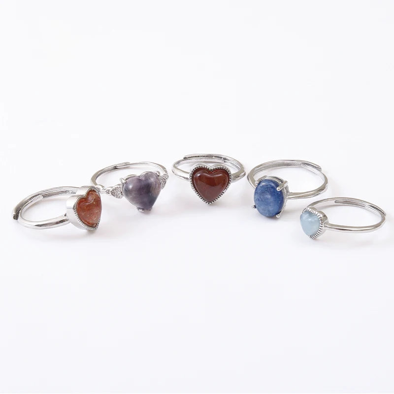 AVERLLA™ Radiant Heart Gemstone Adjustable Ring – Rose Quartz, Amethyst, Opal, Aventurine