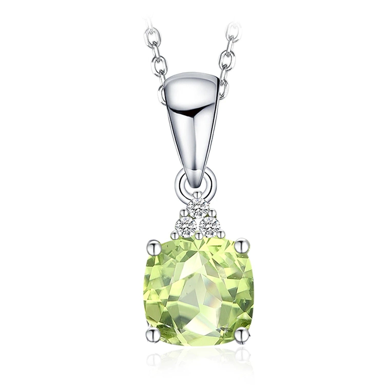 AVERLLA™ 1ct Cushion Natural Cut Genuine Peridot Pendant Necklace with 18" Trace Chain in 925 Sterling Silver