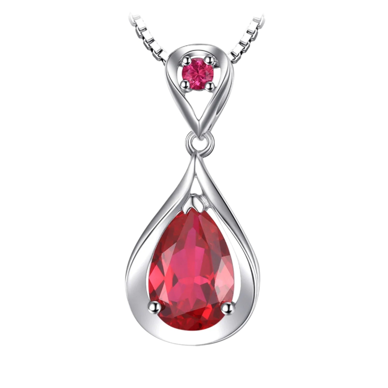 AVERLLA™ Radiant Drop Red Ruby 3.8ct 925 Sterling Silver Pendant Necklace for Women