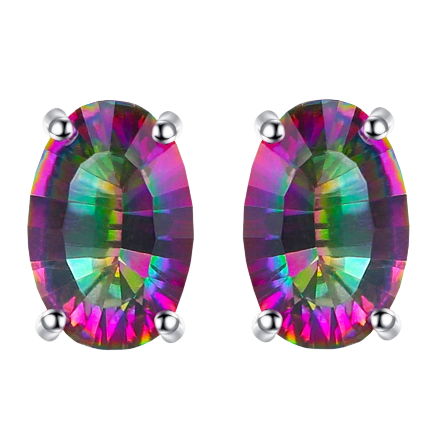 AVERLLA™ 1.8ct Oval Rainbow Mystic Quartz Silver Stud Earrings