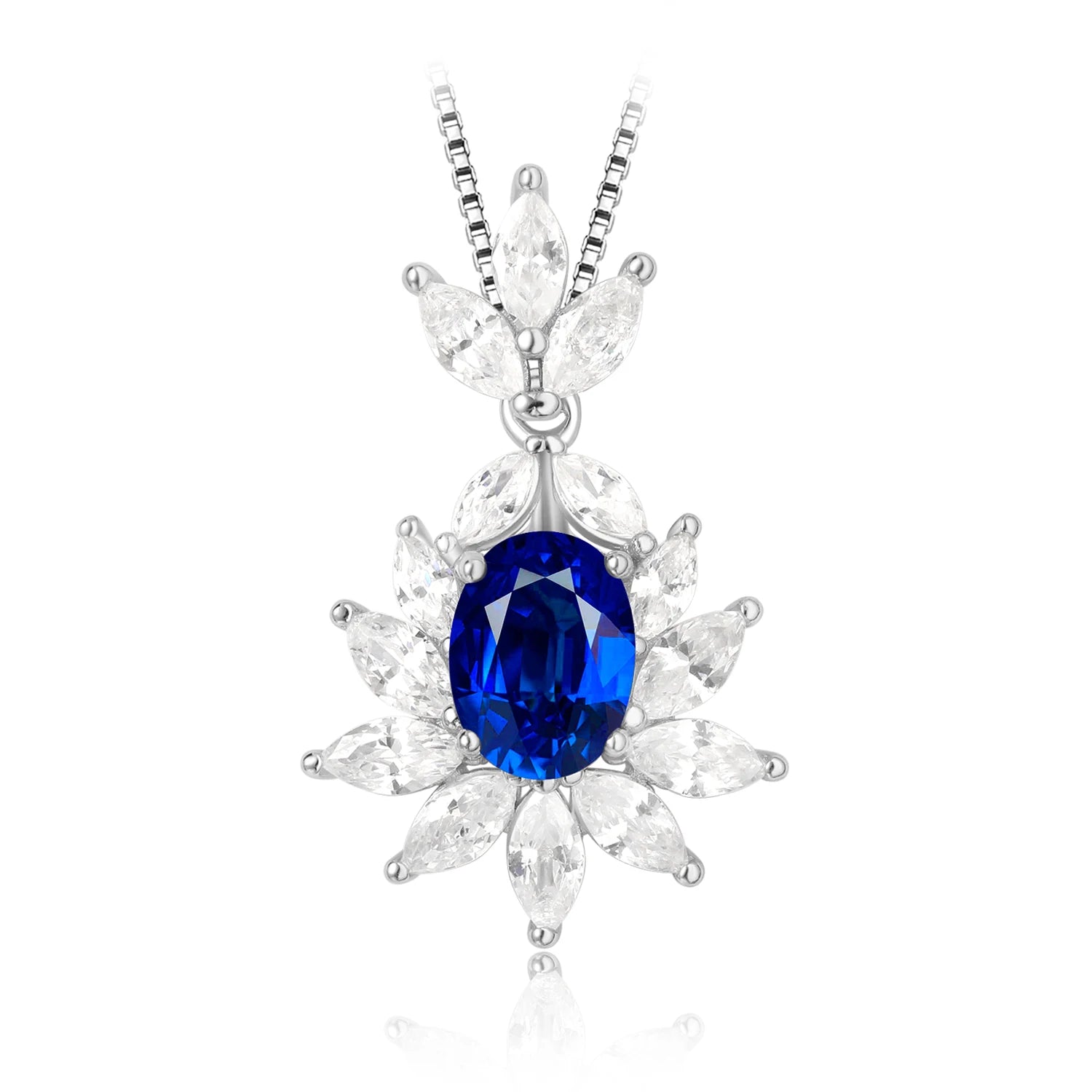 AVERLLA™ Created Sapphire Aesthetic Pendant Necklace in 925 Sterling Silver for Women