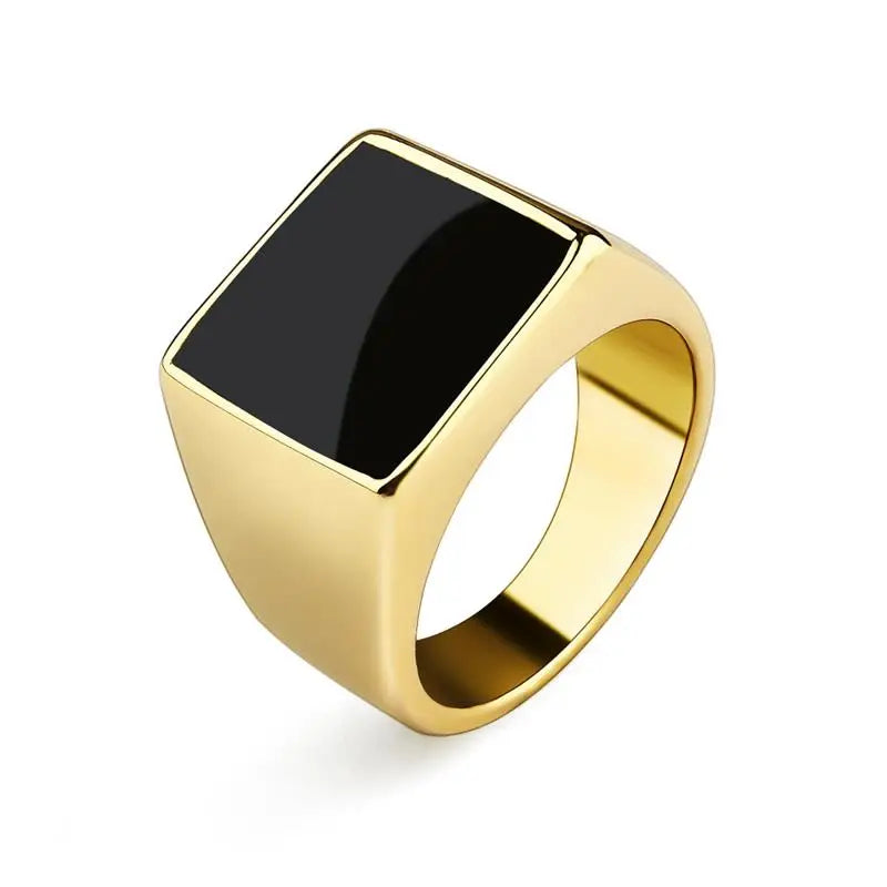 AVERLLA™ Black Glossy Stainless Steel Geometric Square Ring for Men