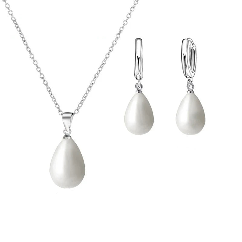 AVERLLA™ 925 Sterling Silver Pearl Pendant Necklace & Loop Hoop Earrings Set